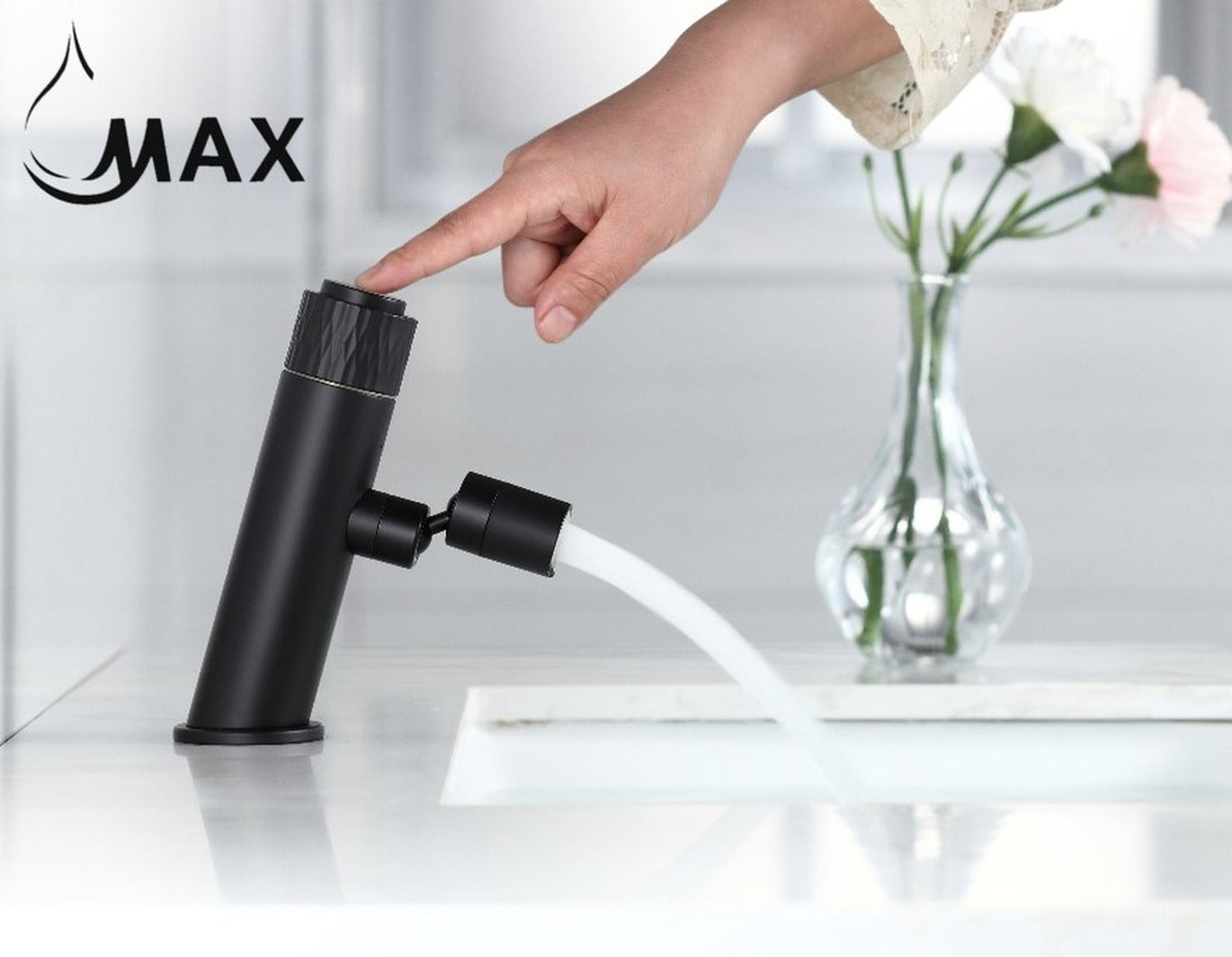 Smart Bathroom Faucet Matte Black Punch Knob Rotate Swivel Spout Stream Spray