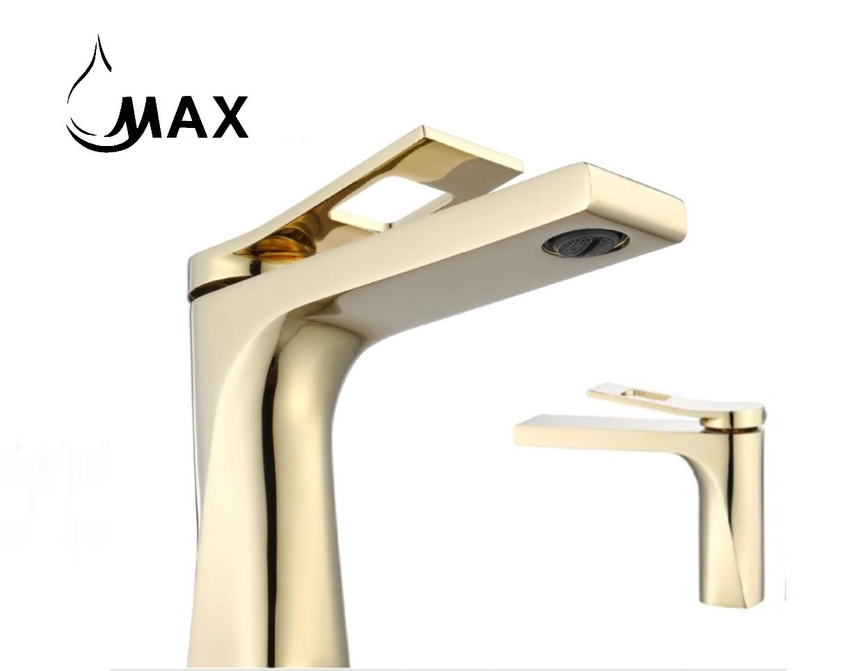 Single-handle control detail on brushed gold bathroom faucet MW-1906-BG