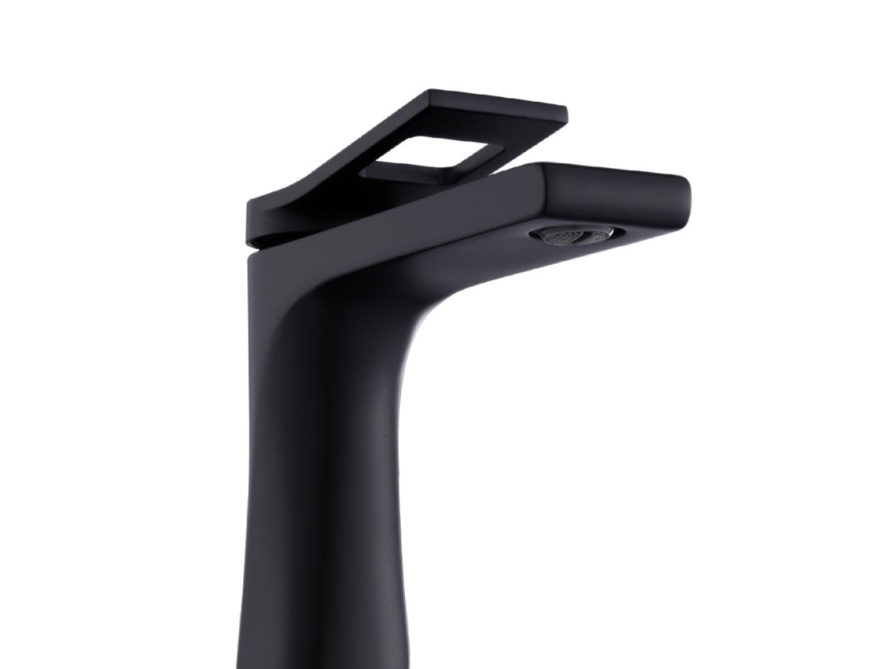 Side view of matte black bathroom faucet with single handle – MAX Faucets MW-1906-MB