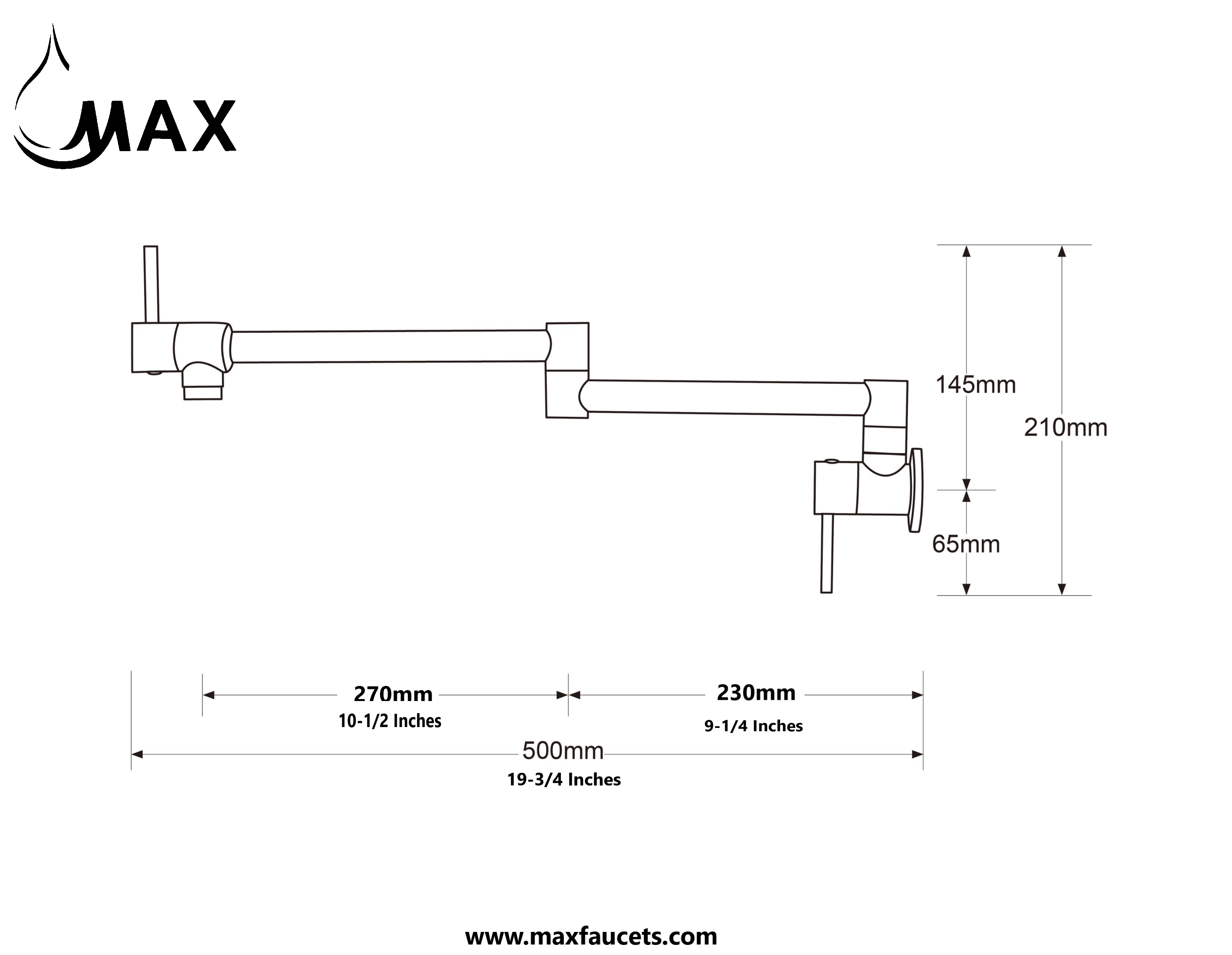 Pot Filler Faucet Double Handle Modern Contemporary Wall Mounted 20" With Accessories Matte Black Finish