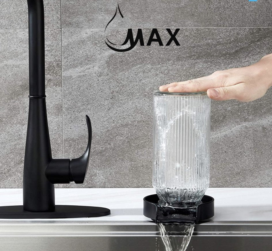 Six-arm metal cup washer for kitchen sink in matte black