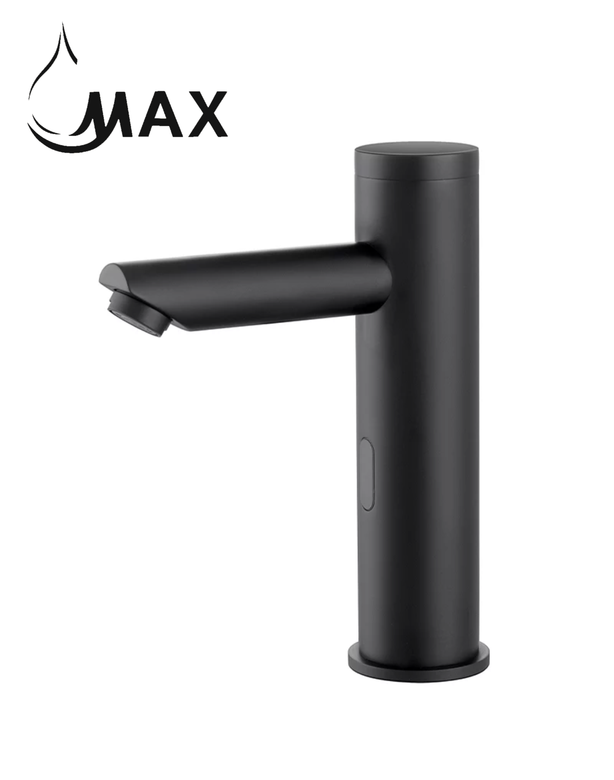 Front view of MAX Faucets touchless bathroom faucet in matte black finish